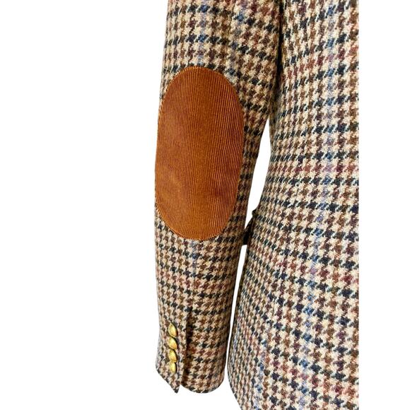 J.Crew Rhodes Blazer Jacket Wool Tweed Houndstooth Elbow Patches Brown Size 4 - Picture 9 of 11
